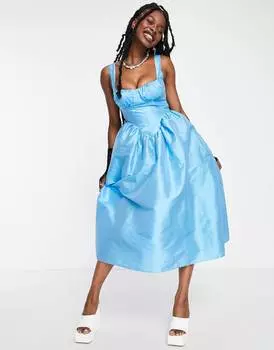 Синее платье миди с корсетом COLLUSION