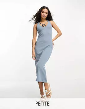 Синее платье миди с воротником-стойкой River Island Petite