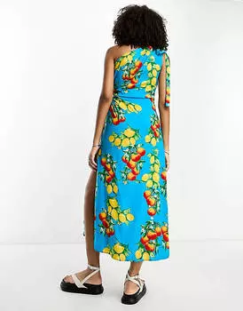 Синее платье миди с вырезом на одно плечо ASOS DESIGN