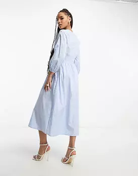 Синее платье миди с завязками на рукавах Nothing's Child Cassie