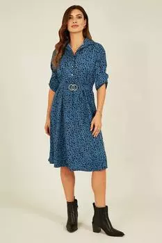 Синее платье миди с золотой пряжкой и принтом «Далматин» Mela, синий