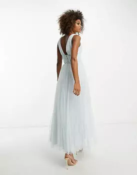 Синее платье миди со сборками на лифе и многоярусной юбкой ASOS DESIGN Bridesmaid