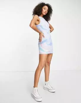 Синее платье мини без рукавов с принтом и завитками ASOS DESIGN