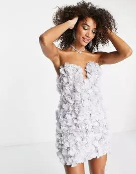 Синее платье мини с глубоким вырезом и цветочным узором ASOS DESIGN