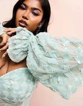 Синее платье мини с корсетом и запахом ASOS LUXE Curve