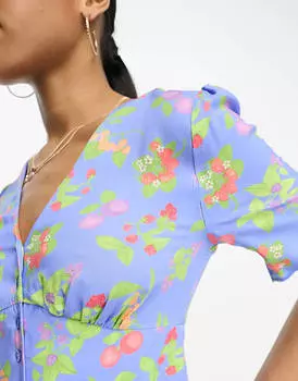 Синее платье мини с присборенными принтами Nothing's Child Alexa