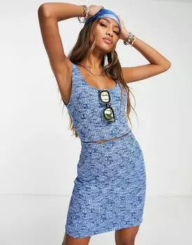 Синее платье мини с вырезами в рубчик Topshop