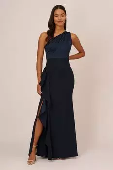 Синее платье на одно плечо из атласного крепа Adrianna Papell, синий