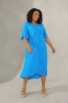 Синее платье-рубашка Curve со сборкой спереди и точечным принтом Live Unlimited, синий