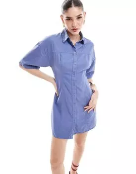 Синее платье-рубашка из твила ASOS DESIGN