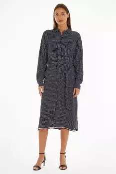 Синее платье-рубашка миди в горошек Tommy Hilfiger, синий