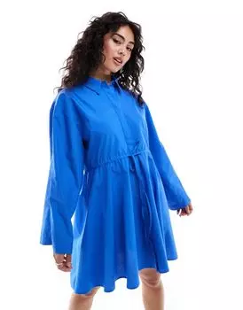 Синее платье-рубашка с кулиской спереди ASOS DESIGN