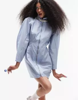 Синее платье-рубашка с молнией и парашютом ASOS DESIGN
