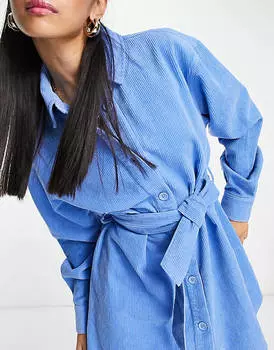 Синее платье-рубашка с вельветовым поясом ASOS DESIGN