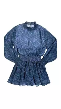 Синее платье с цветочным принтом Halston Fleur Pleat