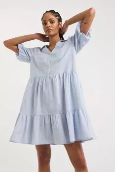 Синее платье с пышными рукавами и полосатым узором JD Williams, синий