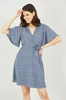 Синее платье с запахом в горошек Mela, синий