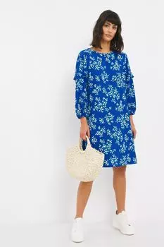 Синее платье в рубчик с цветочным принтом Jd Williams и оборками JD Williams, синий