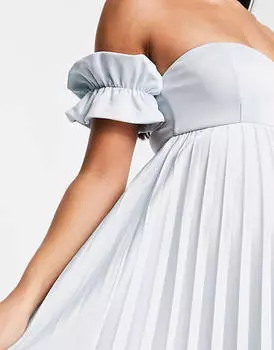 Синее плиссированное платье макси с открытыми плечами и складками ASOS DESIGN Maternity