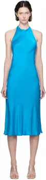 Синее шелковое платье-миди с лямкой на бретельках Silk Laundry