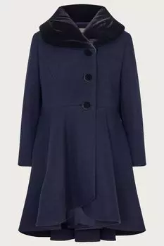 Синее шерстяное пальто с потрясающим бархатным воротником Blend Monsoon, синий