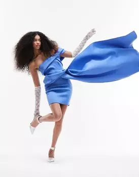Синее структурированное мини-платье на одно плечо со шлейфом ASOS DESIGN