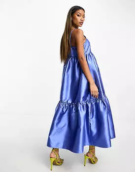 Синее структурированное выпускное платье миди YAS