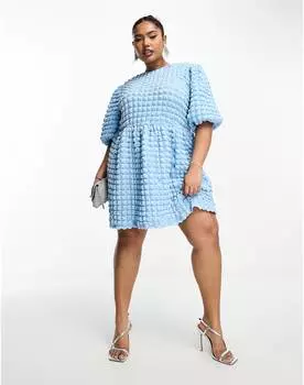 Синее текстурированное мини-платье пузырчатой формы The Frolic Plus с завязками на спине