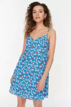 Синее тканое платье с бретелями TWOSS22EL3142 Trendyol, синий