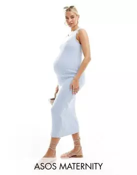 Синее трикотажное платье без рукавов с юбкой до середины икры ASOS DESIGN Maternity
