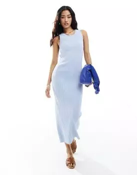 Синее трикотажное платье-майка с юбкой до икры ASOS DESIGN