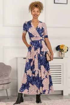 Синее трикотажное платье макси Evita с цветочным принтом Jolie Moi, синий