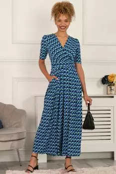 Синее трикотажное платье макси Georgia с геометрическим узором Jolie Moi, синий