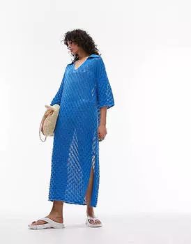 Синее трикотажное платье-поло макси Topshop
