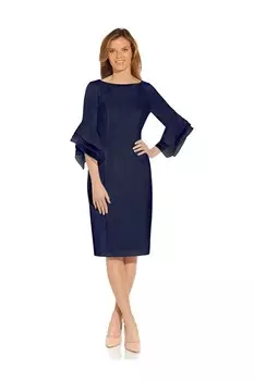Синее трикотажное платье с многослойными креповыми рукавами Adrianna Papell, синий