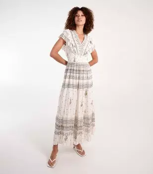 Синее ванильно-белое платье макси с металликом Blue Vanilla, белый