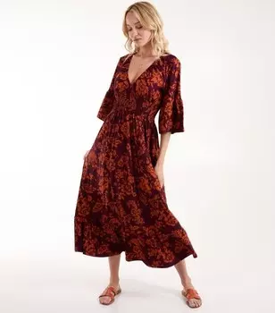 Синее ванильно-бордовое платье-миди с присборенной талией Blue Vanilla, бордовый