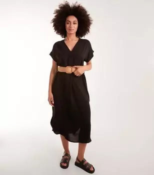 Синее ванильно-черное платье-миди с поясом Blue Vanilla, черный