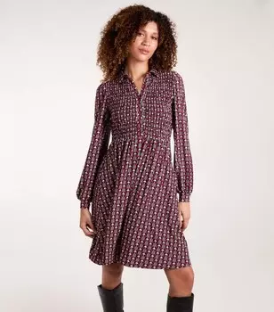 Синее ванильно-красное мини-платье со сборками и геопринтом Blue Vanilla, красный