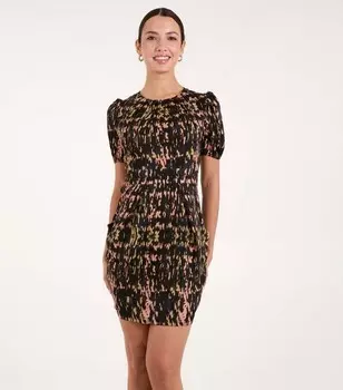 Синее ванильное черное мини-платье с абстрактным узором и пышными рукавами Blue Vanilla, черный