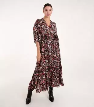 Синее ванильное черное струящееся платье макси с цветочным принтом Blue Vanilla, черный