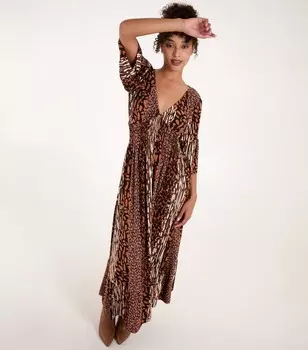 Синее ванильное Платье макси с животным принтом Blue Vanilla, мультиколор