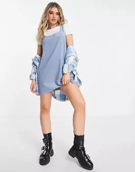 Синее вельветовое платье-комбинезон ASOS