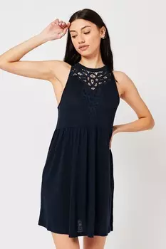 Синее винтажное летнее платье боксерского кроя с кружевной вставкой Superdry, синий