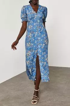 Синее вискозное платье на пуговицах с узором 2YXK6-46328-12 XHAN