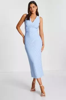 Синее вышитое облегающее платье мидакси QUIZ Clothing