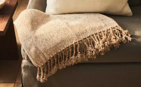 Синель плед Zara Home, светло-бежевый