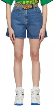 Синие эко-шорты Horsebit Gucci