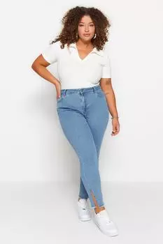 Синие эластичные джинсы скинни с разрезом и кисточкой Trendyol, синий