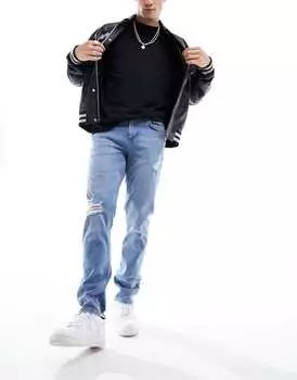 Синие эластичные узкие джинсы с рваными краями ASOS DESIGN